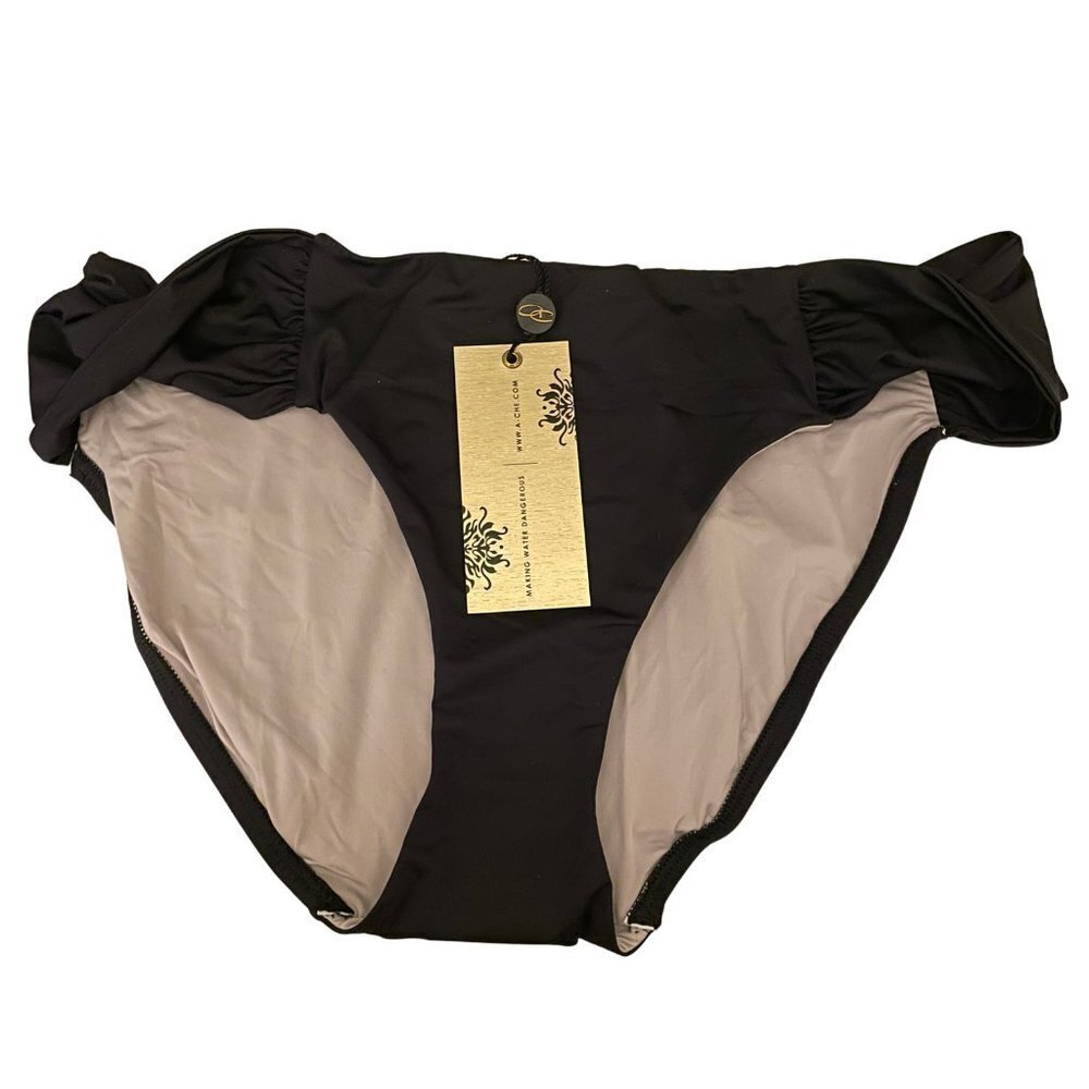 NWT A.Che Twisted Side Bikini Bottoms in Black Sz. XL